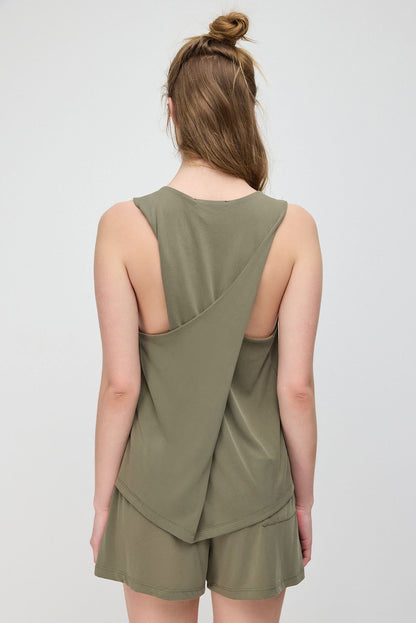 Langes Tanktop mit gekreuztem Rückendesign, aus Modal-Gewebe