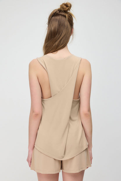 Lange ärmellose Bluse mit gekreuztem Rückenausschnitt aus Modal-Stoff