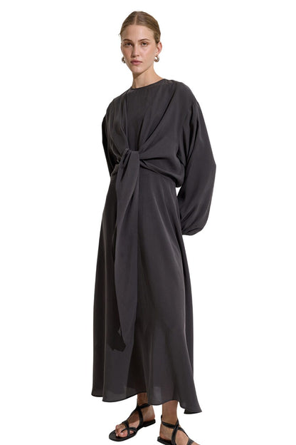 Modales Wickelkleid mit langen Ärmeln, Khaki