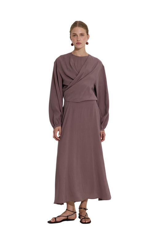 Modales Wickelkleid mit langen Ärmeln, Khaki
