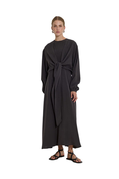 Modales Wickelkleid mit langen Ärmeln, Khaki