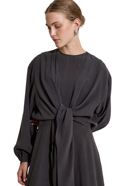 Modales Wickelkleid mit langen Ärmeln, Khaki