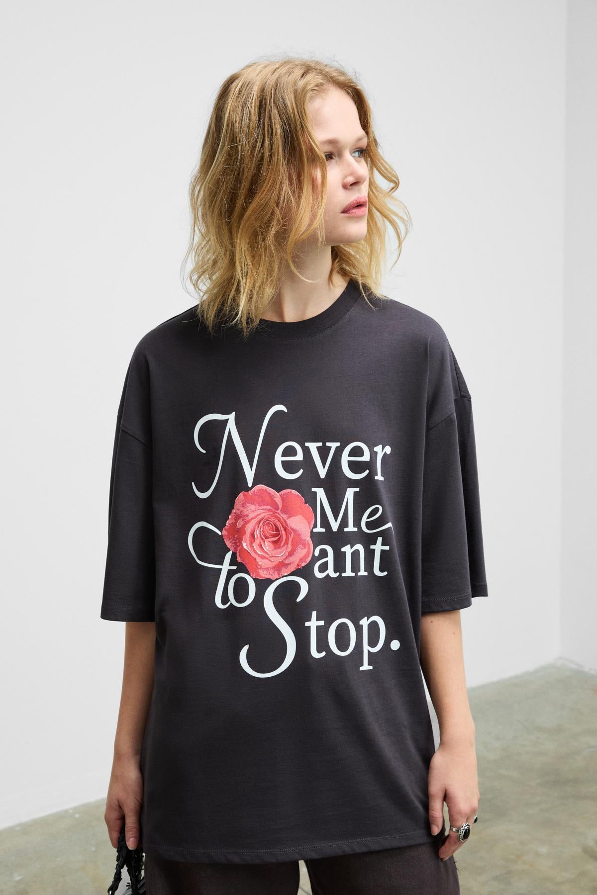 GRIMELANGE MOKILA Damen Bedrucktes T-Shirt Anthrazit