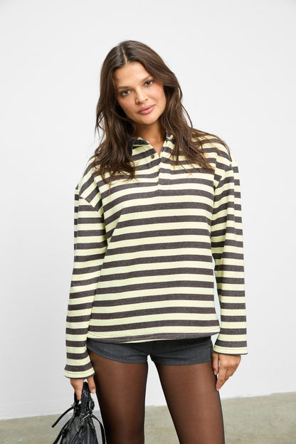 MUSE Gestreiftes Strick-Polo-Sweatshirt