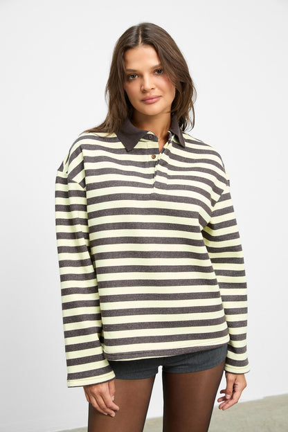 MUSE Gestreiftes Strick-Polo-Sweatshirt