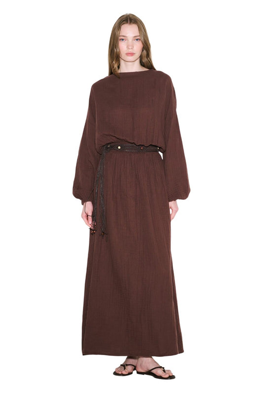 MUSLINKLEID MIT GERAUTER TAILLE, SCHWARZ.