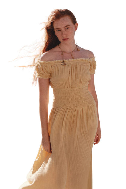Rüschenkleid aus Musselin, beige