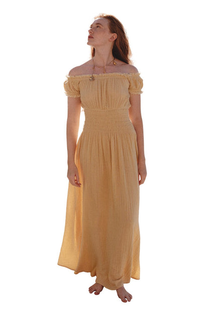 Rüschenkleid aus Musselin, beige