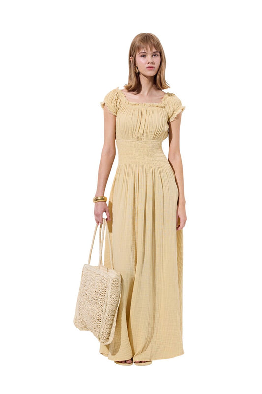Rüschenkleid aus Musselin, beige