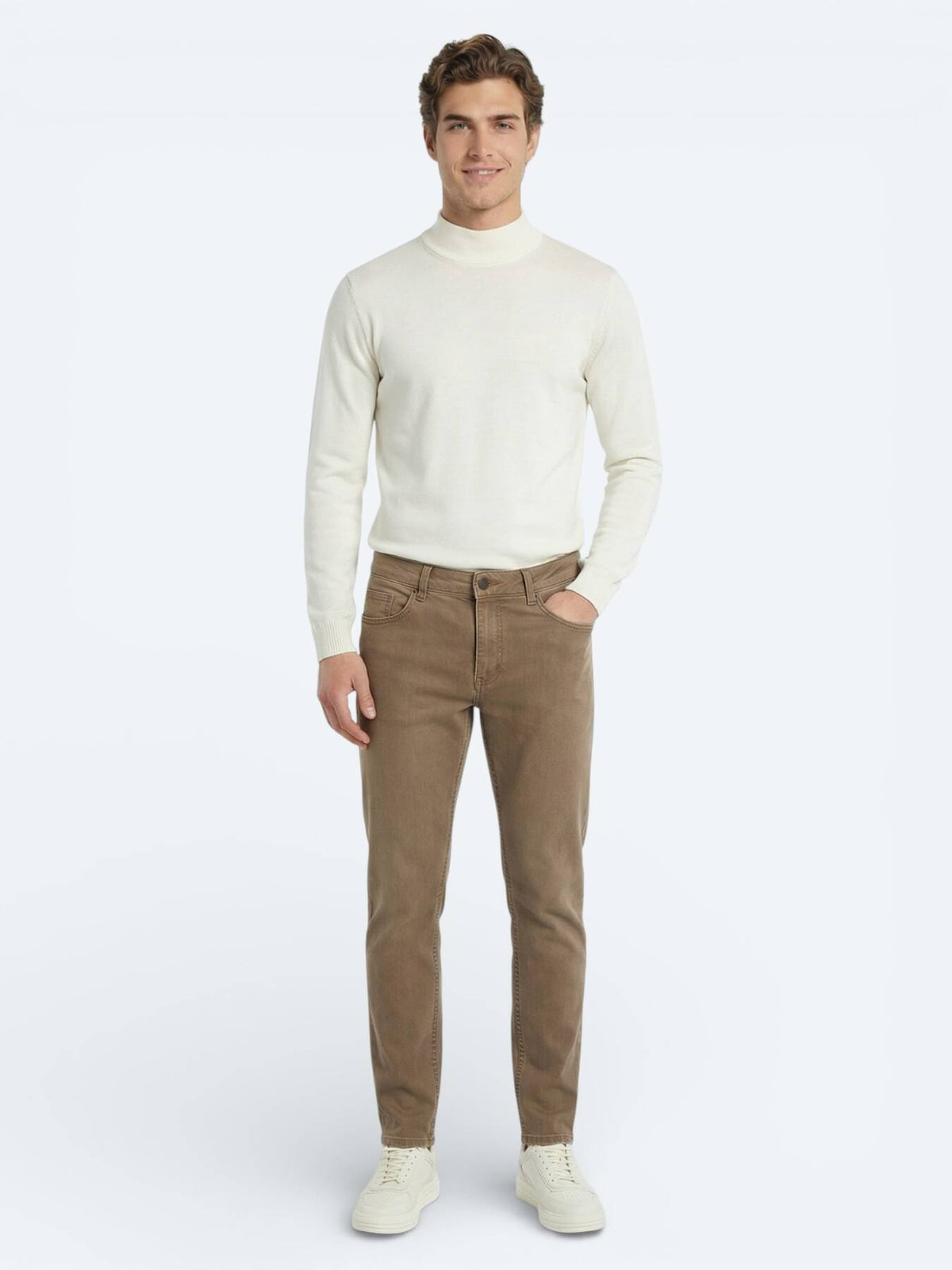 Senfgelbe, schmal geschnittene Jeans aus Baumwollmischgewebe