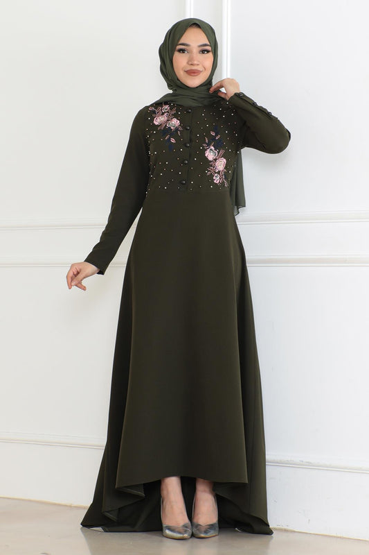Besticktes Kleid - Khaki 6119