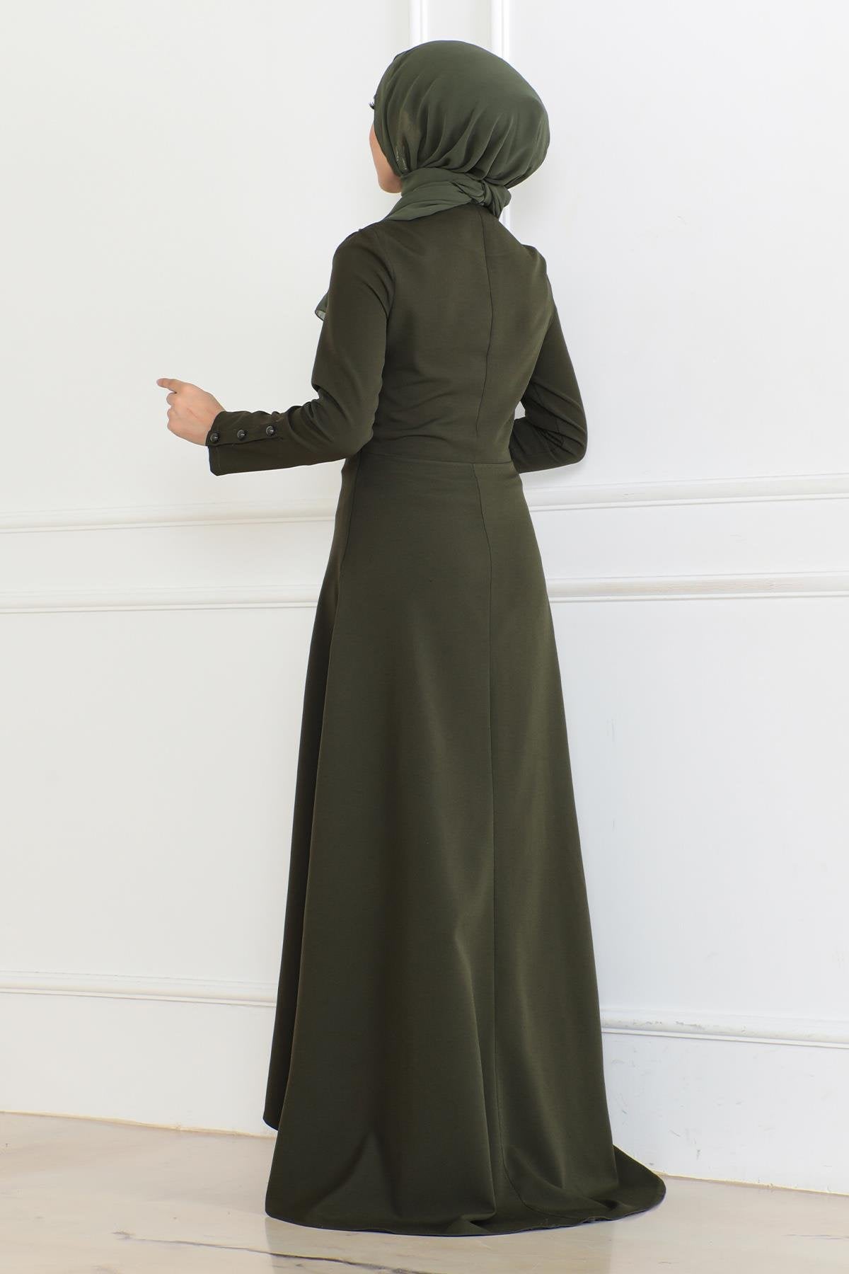 Besticktes Kleid - Khaki 6119