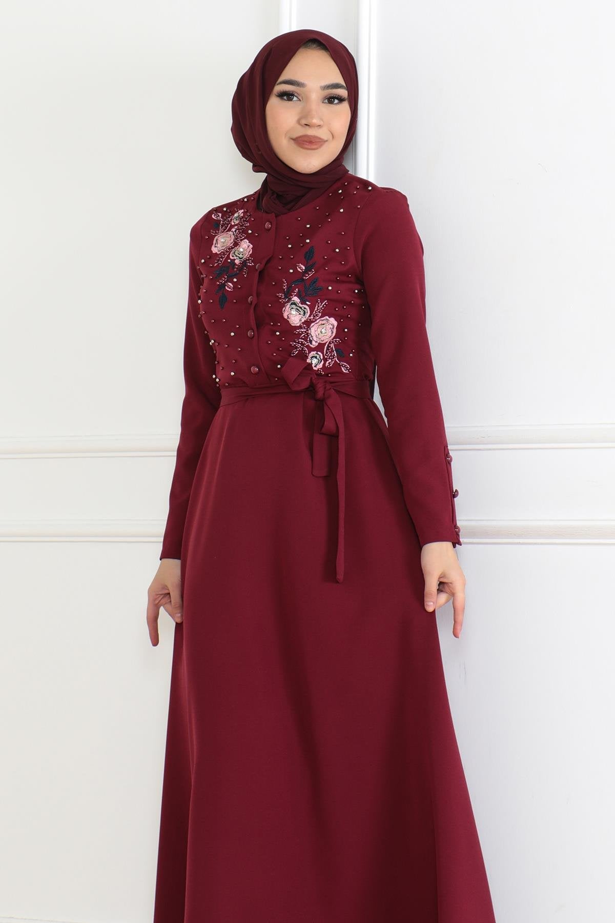 Besticktes Kleid - Khaki 6119