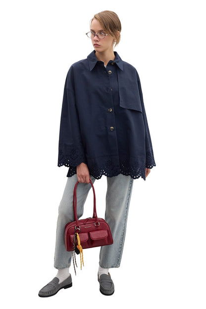 GESTICKTES DESIGN TRENCH COAT SCHWARZ