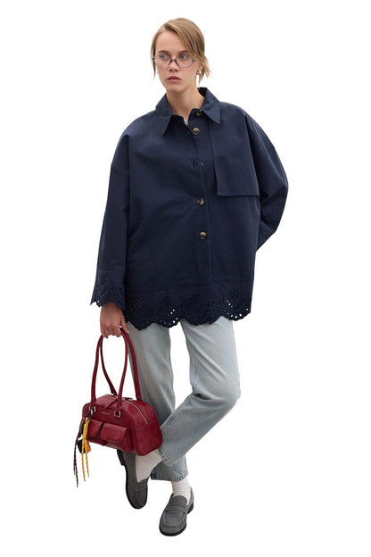 GESTICKTES DESIGN TRENCH COAT SCHWARZ