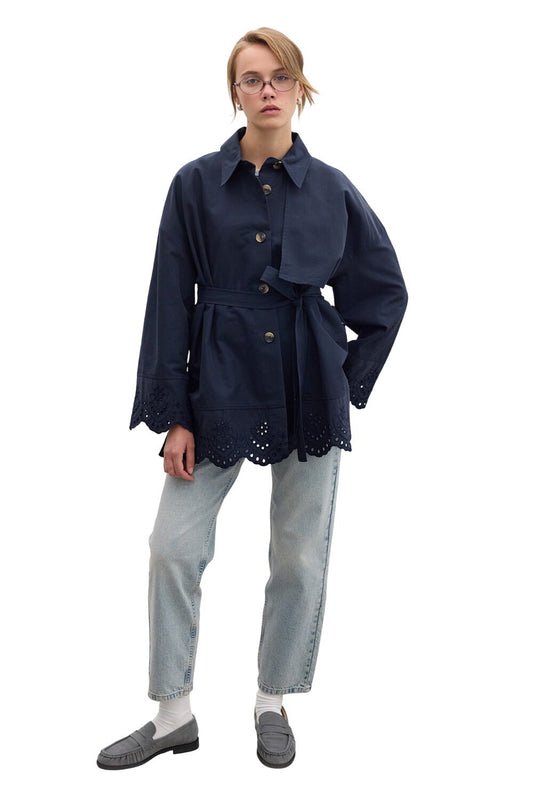 GESTICKTES DESIGN TRENCH COAT SCHWARZ
