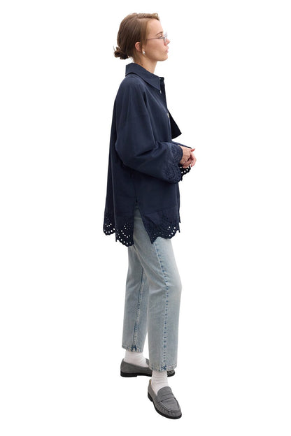 GESTICKTES DESIGN TRENCH COAT SCHWARZ
