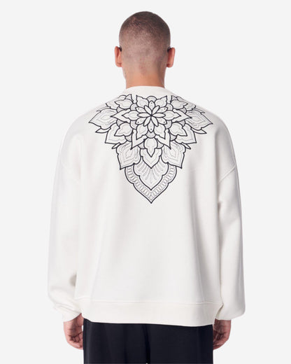 Besticktes Mandala Weißes Oversize-Sweatshirt