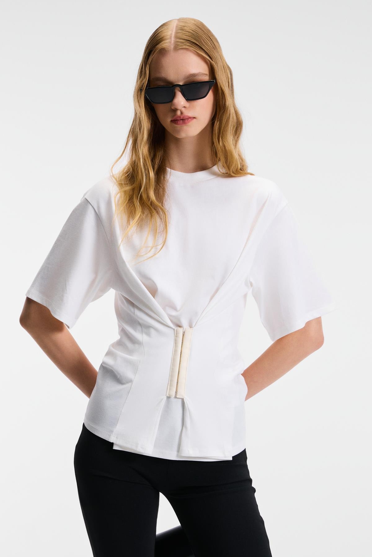 ETHIQUET NARIA Damen Relaxed Bluse Kurzarm Ecru