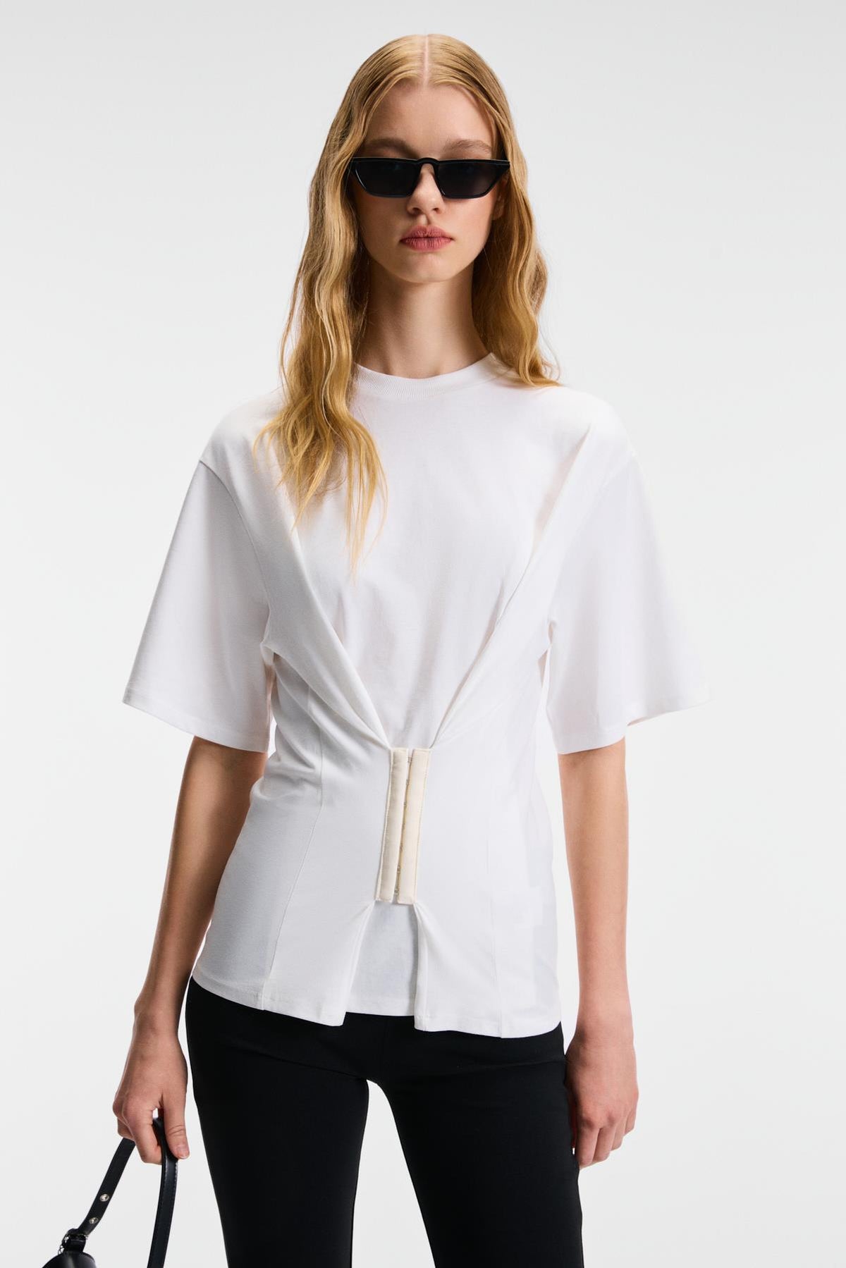 ETHIQUET NARIA Damen Relaxed Bluse Kurzarm Ecru