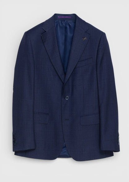 Marineblau Karierter Zeroweight Anzug 100% Wolle