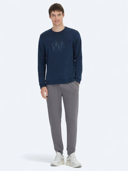 Marineblauer Rundhalsausschnitt Muster Sweatshirt