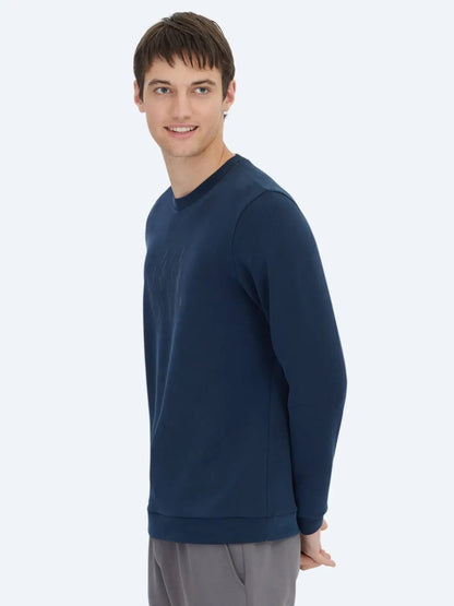 Marineblauer Rundhalsausschnitt Muster Sweatshirt
