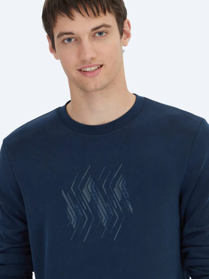 Marineblauer Rundhalsausschnitt Muster Sweatshirt
