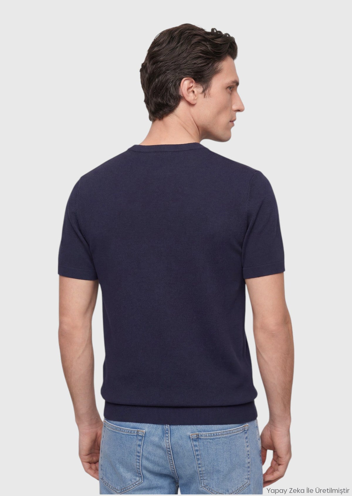 Marineblaues Jacquard T-Shirt aus 100% Baumwolle