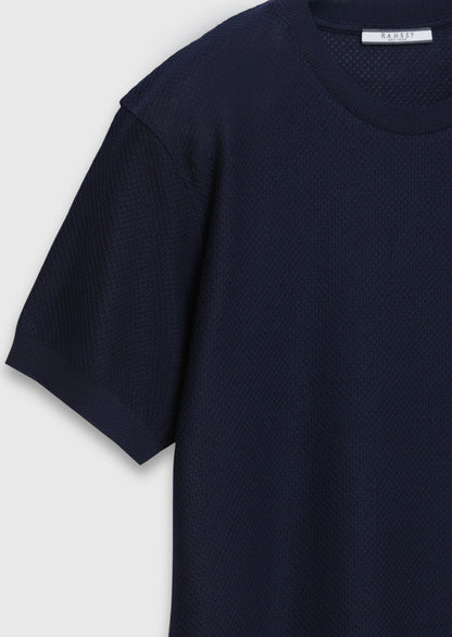 Marineblaues Jacquard T-Shirt aus 100% Baumwolle