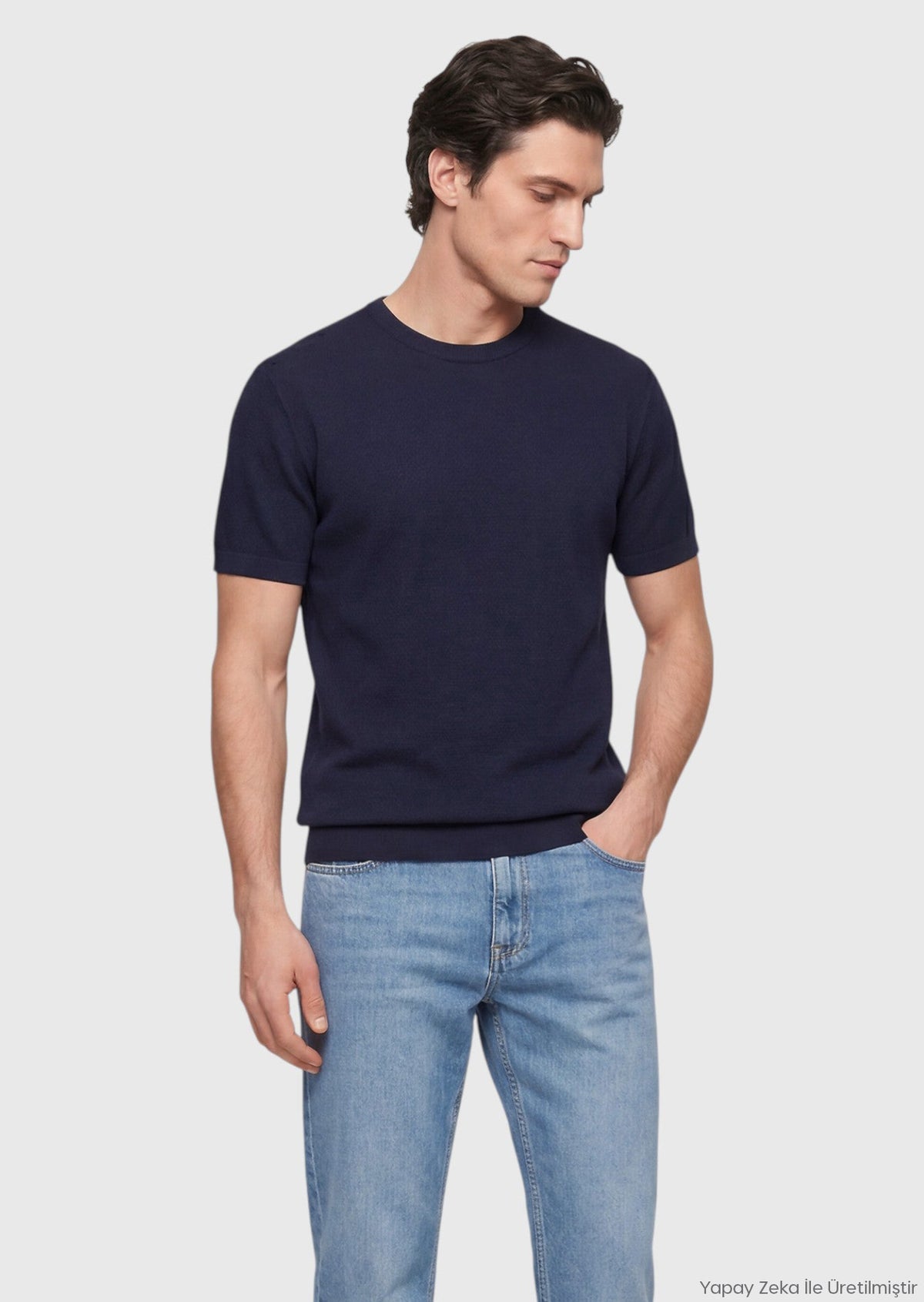 Ramsey Marineblaues Jacquard T-Shirt aus 100% Baumwolle Navy blue