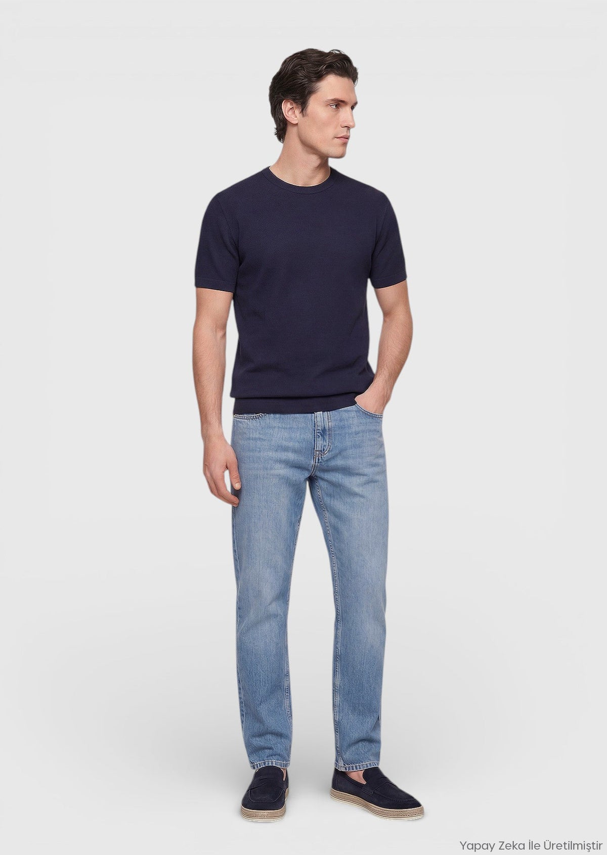 Ramsey Marineblaues Jacquard T-Shirt aus 100% Baumwolle Navy blue
