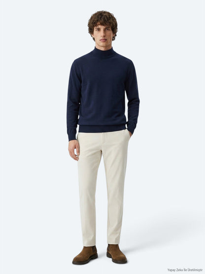Marineblaues Strick-Sweatshirt