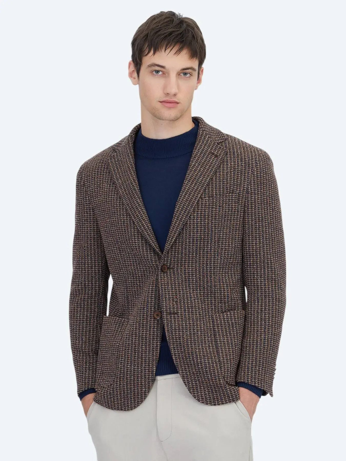 Marineblau gemusterte Modern Fit Baumwollmischungsjacke