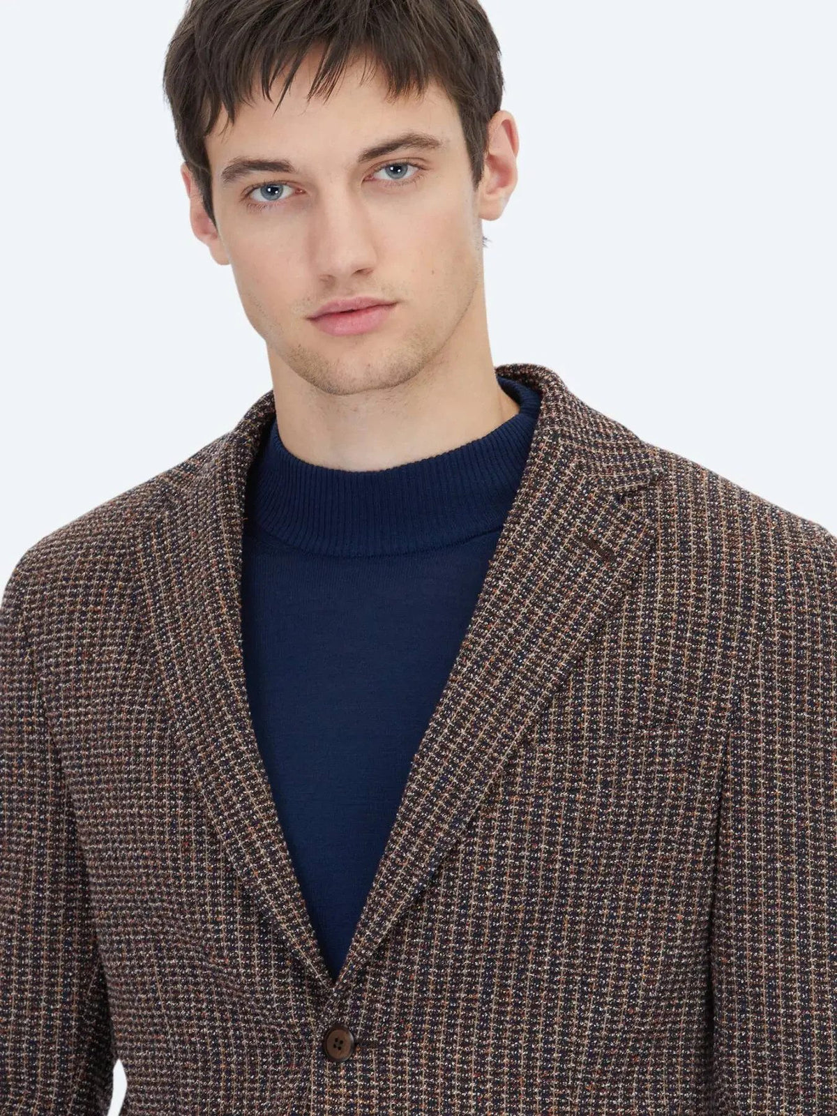 Marineblau gemusterte Modern Fit Baumwollmischungsjacke