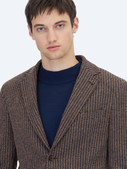 Marineblau gemusterte Modern Fit Baumwollmischungsjacke