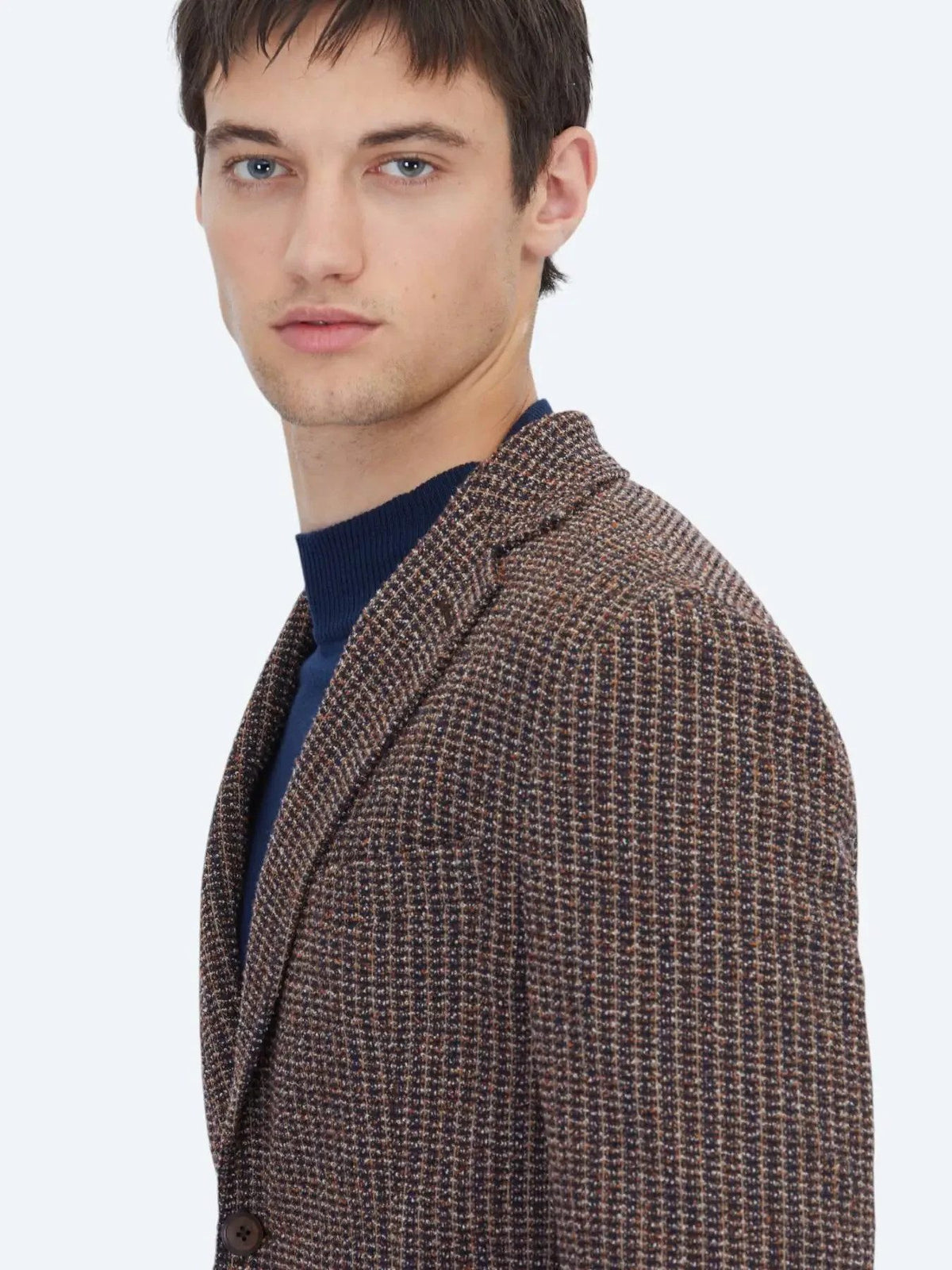 Marineblau gemusterte Modern Fit Baumwollmischungsjacke