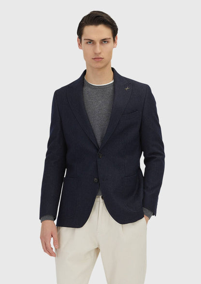 Marineblaue gemusterte Wolljacke