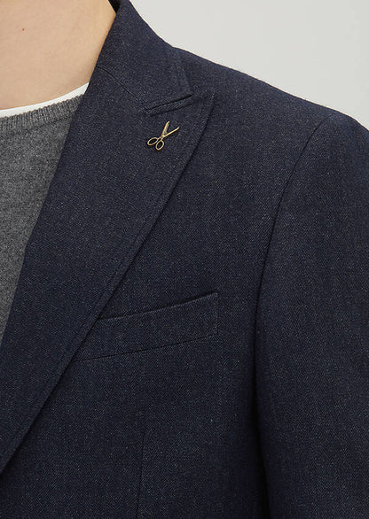 Marineblaue gemusterte Wolljacke