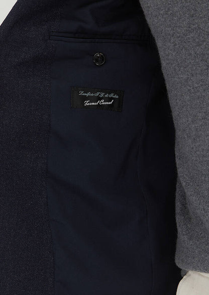 Marineblaue gemusterte Wolljacke