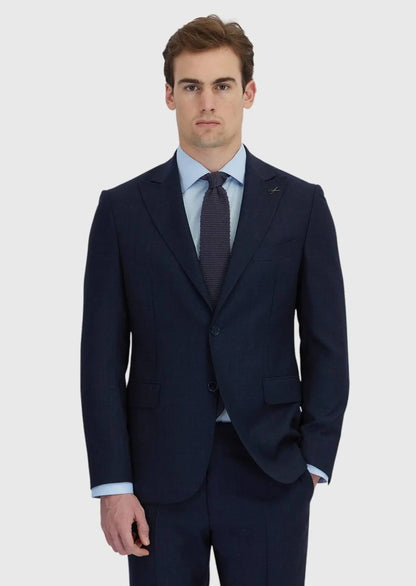 Marineblauer, gemusterter Zeroweight Slim Fit Anzug aus 100 % Wolle