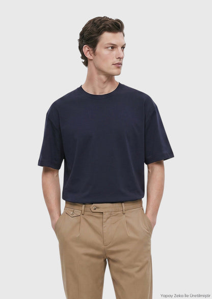 Marineblaues schlichtes 100% Baumwoll-T-Shirt