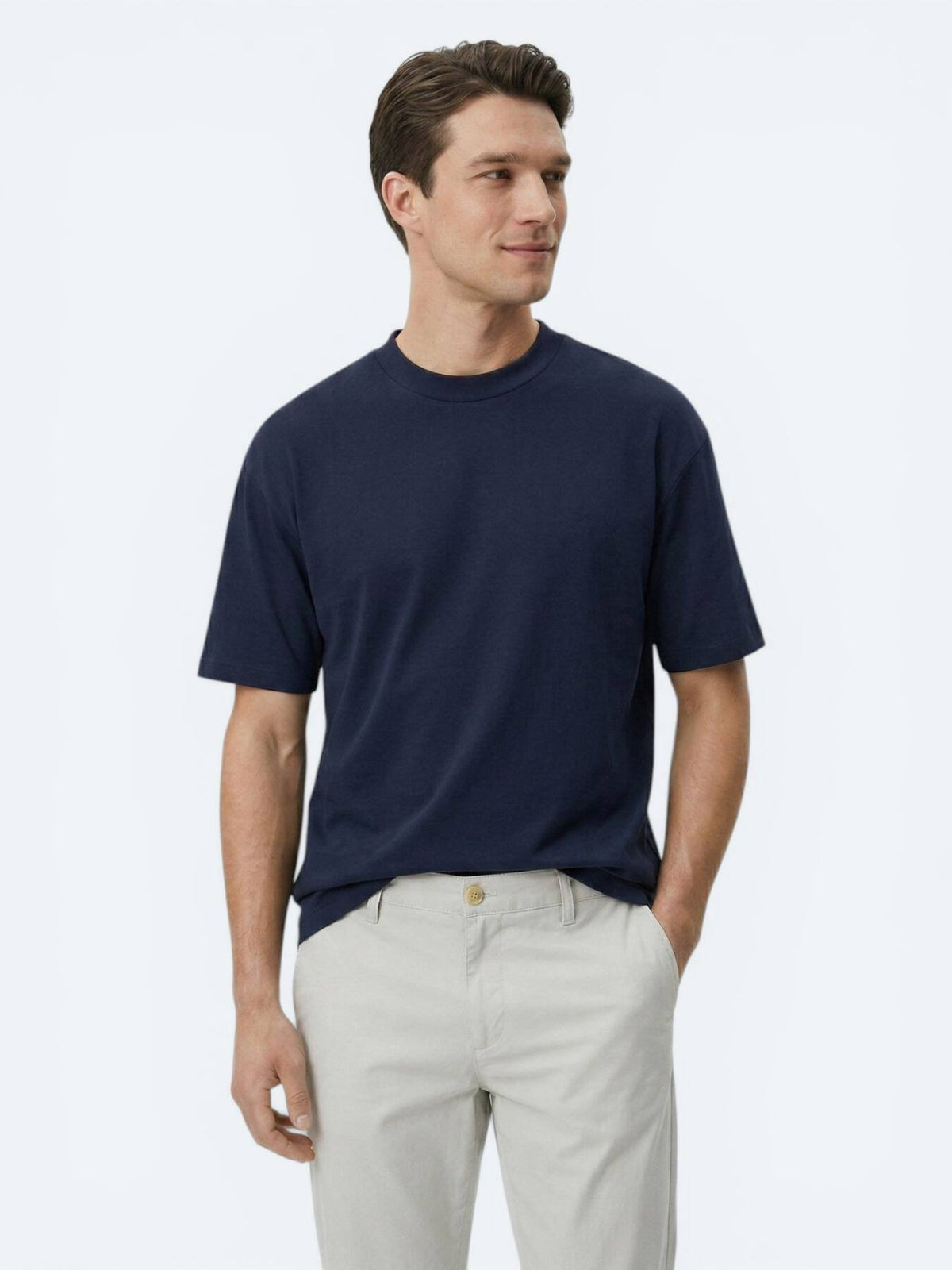 Marineblaues schlichtes 100% Baumwoll-T-Shirt
