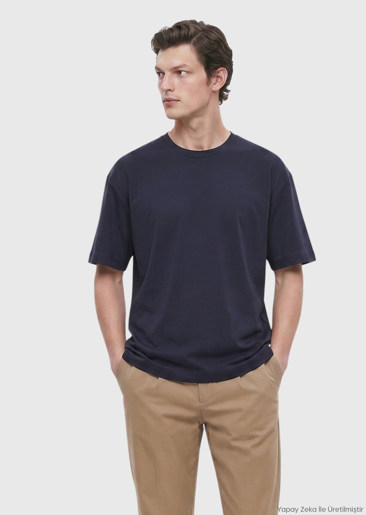 Ramsey Marineblaues schlichtes 100% Baumwoll-T-Shirt