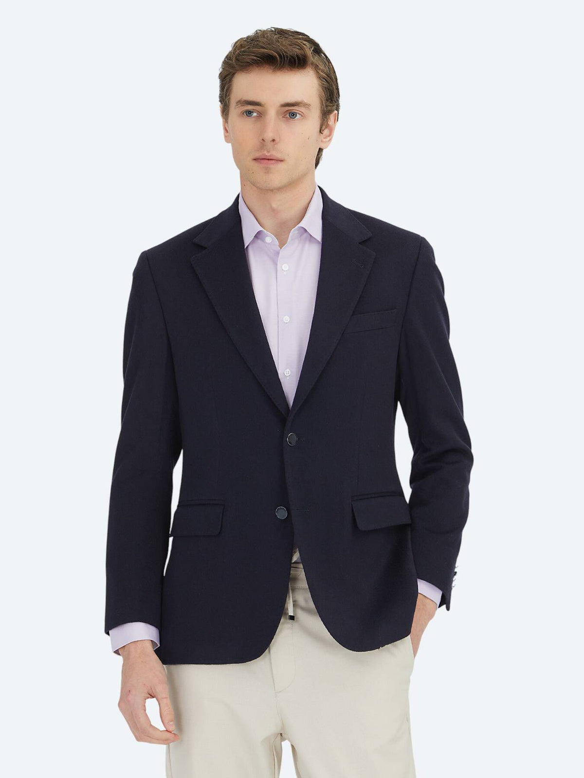 Marineblaue moderne Wollmischjacke