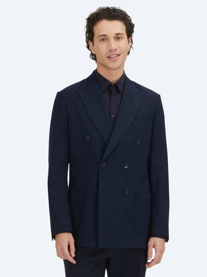 Marineblaue schlichte Wollmischjacke