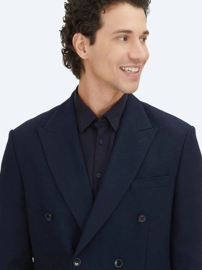 Marineblaue schlichte Wollmischjacke