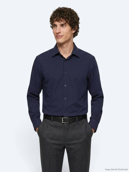 Marineblaues Freizeitstrickshirt Regular Fit