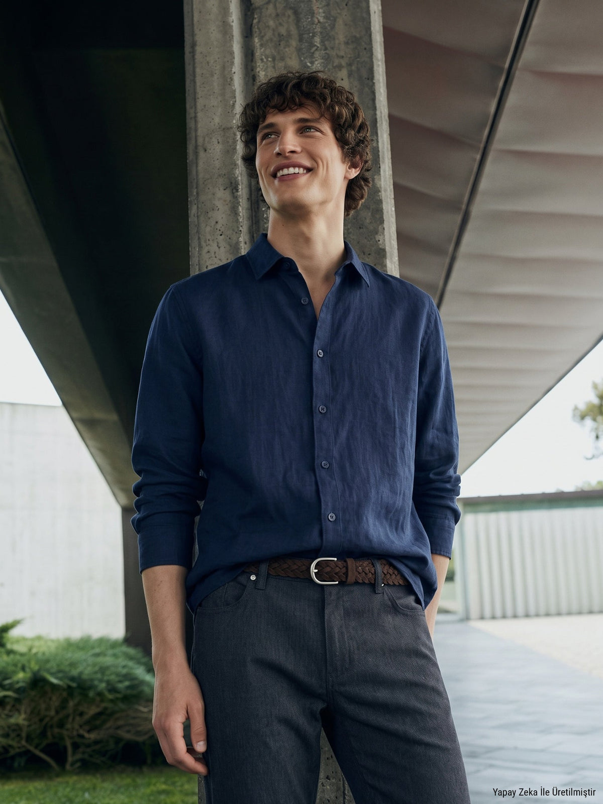 Marineblaues Regular Fit Casual Hemd