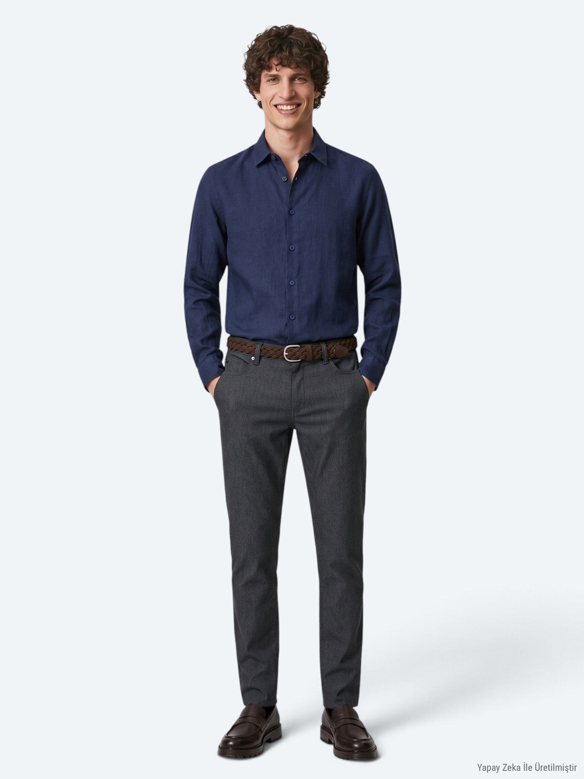 Marineblaues Regular Fit Casual Hemd